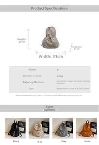 Guide des tailles détaillé et spécifications du sac à dos léger en nylon avec dimensions