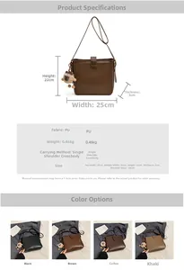 Guide des tailles détaillé et options de couleurs pour le sac seau chic en cuir PU