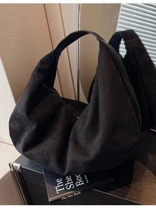 Chic black faux suede large hobo tote bag for women with soft slouchy silhouette
