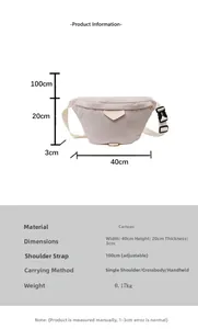 Dimensions détaillées de la sacoche en velours côtelé gris avec sangle réglable
