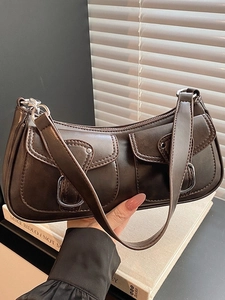 Women Retro PU Leather Underarm Bag Vintage Shoulder Bag With Double Front Pockets And Silver Buckle Stylish Crossbody Bag For Daily Use