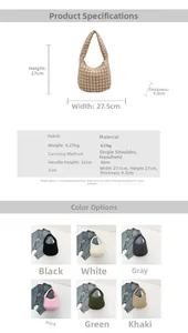 Detailed size and dimension chart for the pleated hobo bag with available color options