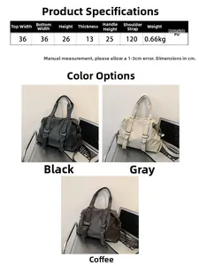 Detailed size chart for retro PU leather tote bag with dimensions and multi-color options