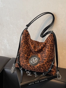 Große Shopper-Tasche mit Leopardenmuster, M-Logo und verstellbarem Schultergurt