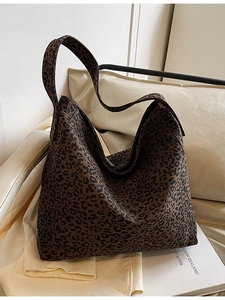 Large vintage leopard print tote bag in thick canvas with a wide shoulder strap