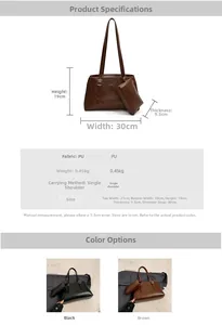 Detailed size parameters and color comparison of the vintage PU leather tote bag set
