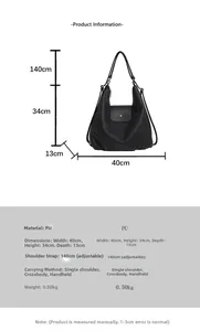 Tabla de tallas detallada para el bolso tote de cuero PU negro con medidas