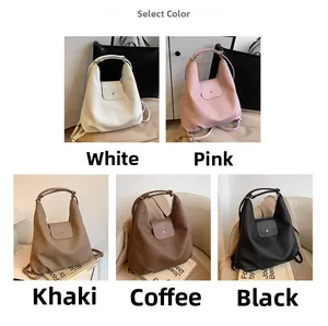 Collage de mochilas con textura en colores blanco, rosa, caqui, café y negro elegante