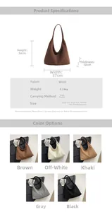 Detailed size specifications for a large capacity woolen tote bag with shoulder strap