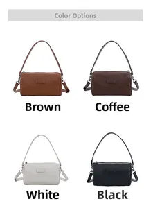 Litchi pattern leather cylinder bags in brown, coffee, white and black colors
