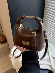 Women Retro PU Leather Crossbody Bag Solid Color Small Bucket Shoulder Handbag Fashion Simple Daily Messenger Purse For Lady