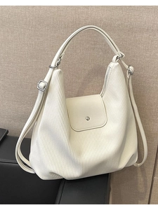 Bolso tote retro de pana blanco crema de gran capacidad con hebilla plateada ajustable