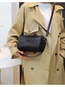 Women Litchi Grain PU Leather Barrel Crossbody Bag Fashion Minimalist Small Cylinder Pillow Shoulder Bag For Daily Fashion
