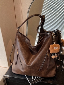 Vintage PU Leather Fashion Backpack Tote Bag Women Large Capacity Multi Way Shoulder Bag Plush Pendant Daily Urban Bag