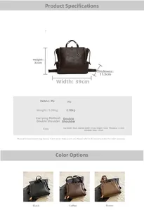 Detailed size guide for large PU leather vintage backpack with three color options