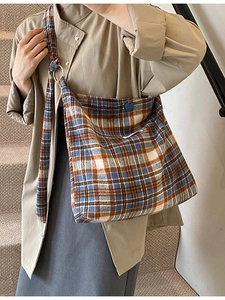 Grand Sac Cabas Vintage en Lainage à Carreaux et Peluche Léopard Sac à Épaule Femme Besace Décontractée Avec Fermeture Magnétique