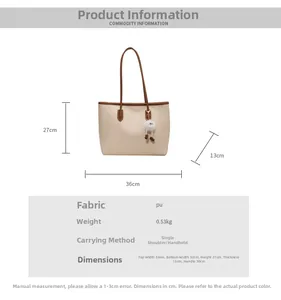 Detailed size chart for retro tote bag with dimensions in cm and PU leather material specs