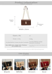 Detailed size specifications and color options for the retro PU leather crossbody bag
