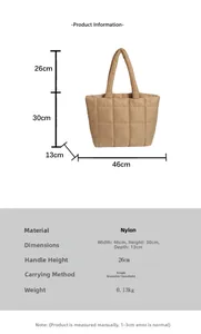 Größentabelle für große gesteppte Nylon-Einkaufstasche mit Maßen 46x30x13cm und Henkel