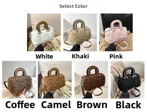 Detailed color options of wool crossbody bags with leather handles in seven varied shades