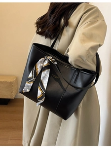 Large Capacity PU Leather Tote Bag With Decorative Scarf Retro Shoulder Bag For Women Commute School Travel Shopping Bag