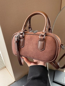 Retro PU Wildleder Nähte Boston Tasche Für Damen Mode Umhängetasche Mit Verstellbarem Riemen Kissentasche Tägliche Reisetasche