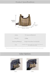 Detailed size specifications and material chart for houndstooth plaid chain crossbody bag