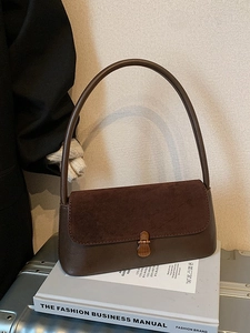 Vintage Leopard Print Underarm Bag For Women Frosted PU Suede Patchwork Shoulder Bag French Style Commuter Handbag
