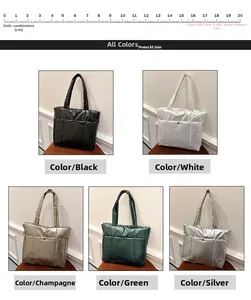 Sacs cabas matelassés en nylon imperméable en cinq couleurs avec règle de référence