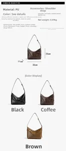 Detailed size specifications and material chart for the PU leather underarm bag