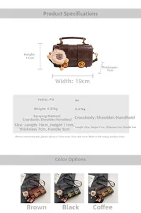 Guide des tailles du sac oreiller rétro avec dimensions 19x11x7cm et détails