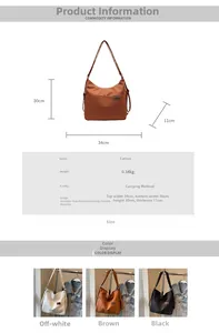 Size guide for canvas shoulder bag showing dimensions 34x30x11cm and fabric details