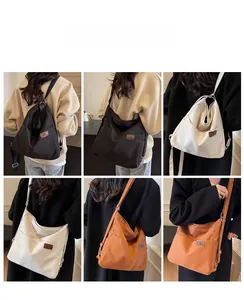 Collage of canvas tote bags in black, beige, and brown with adjustable shoulder straps