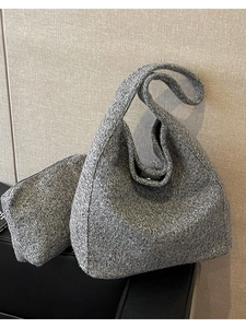 Minimalist dark grey wool knit shoulder bag set with large tote and matching pouch