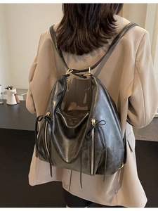 Women Large Capacity Hobo Backpack Retro PU Leather Tote Bag Commuter Shoulder Bag With Bow Zipper Casual Handbag