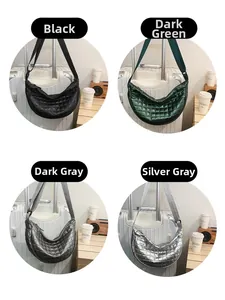 Gesteppte Nylon-Halbmondtaschen in Schwarz, Dunkelgrün, Dunkelgrau und Silbergrau