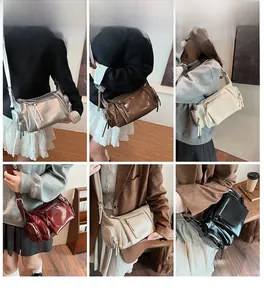 Collage montrant six couleurs de sacs à bandoulière en similicuir avec plusieurs zips
