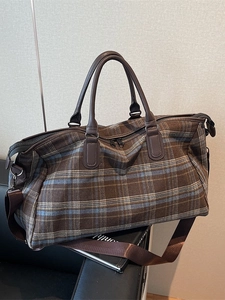 Sac de Voyage à Carreaux Grande Capacité pour Femmes Style Vintage Britannique Sac en Toile Bagage de Voyage Sac à Main Avec Bandoulière