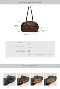 Detailed size specifications for large vintage PU leather shoulder bag with pockets