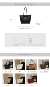 Detailed technical drawing of large PU tote bag showing dimensions 29x40x13cm and features