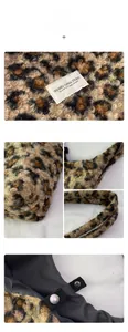 Gros plan du sac seau en peluche léopard avec texture fausse fourrure et fermeture magnétique