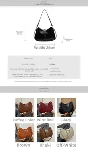 Detailed size chart and multi-color options for fashionable PU leather underarm bag