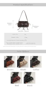 Detailed dimension guide for the PU leather baguette bag with bow and strap specs