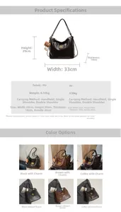 Detailed size and dimension chart for the vintage multi-functional PU tote bag