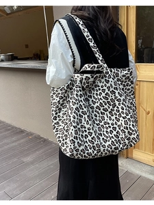 Fashion Leopard Print Canvas Tote Bag Large Capacity Single Shoulder Handbag For Women Daily Travel Shopping Work Bag