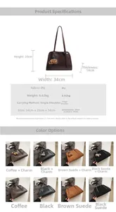 Infographie montrant les dimensions 34x25x14cm et les couleurs du sac cabas femme