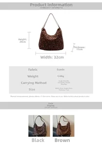 Detailed size chart for leopard print suede tote bag with 32x29x11cm dimensions