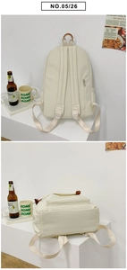 Detail of cream canvas backpack back with hidden zipper pocket and padded straps