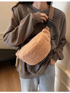 Damen Casual Sherpa-Fleece Brusttasche Einfarbig Plüsch Umhängetasche Gürteltasche Für Reise Täglich Mode