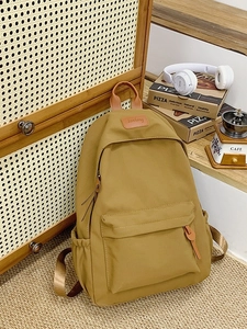 Minimalist khaki high school backpack with multi-pocket storage for students